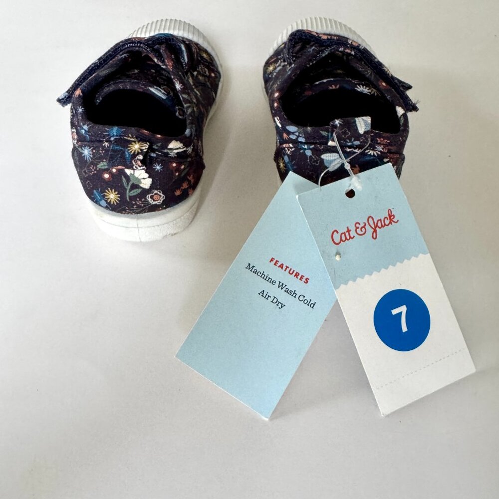 Cat & Jack Parker Sneakers | Floral, Double Velcro | Navy | Toddler 7 | NWT - Picture 3 of 5